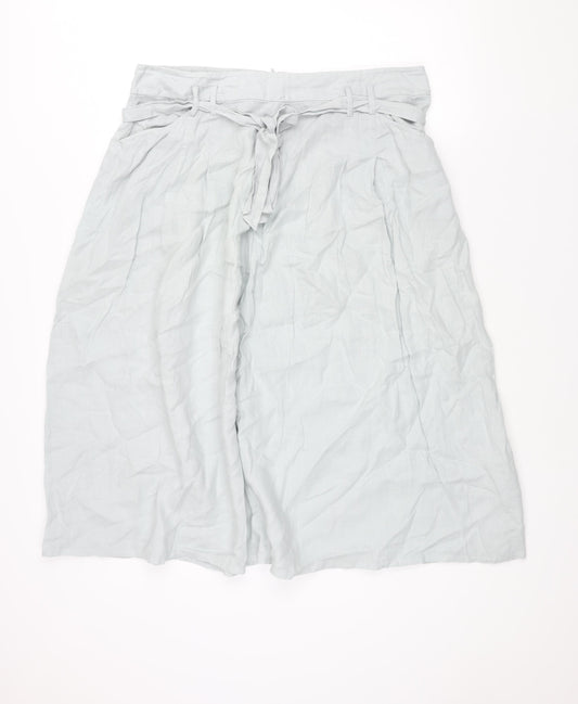 Autograph Womens Green Linen A-Line Skirt Size 18 Zip - Belted