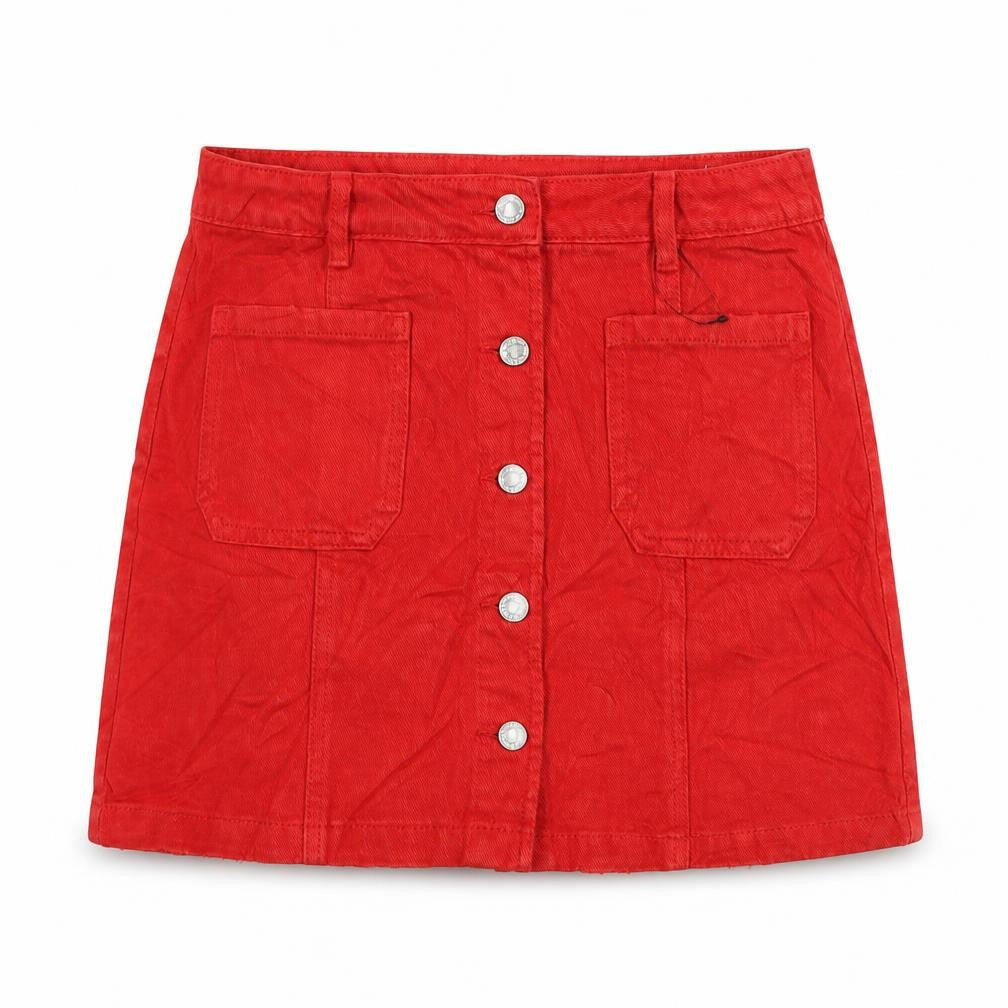 Marks & Spencer Girls Red Cotton A-Line Skirt Size 14-15 Years Regular Button