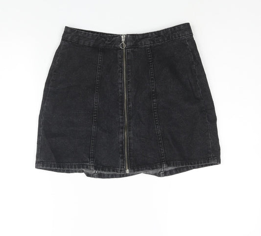Denim & Co. Womens Black Cotton A-Line Skirt Size 8 Zip