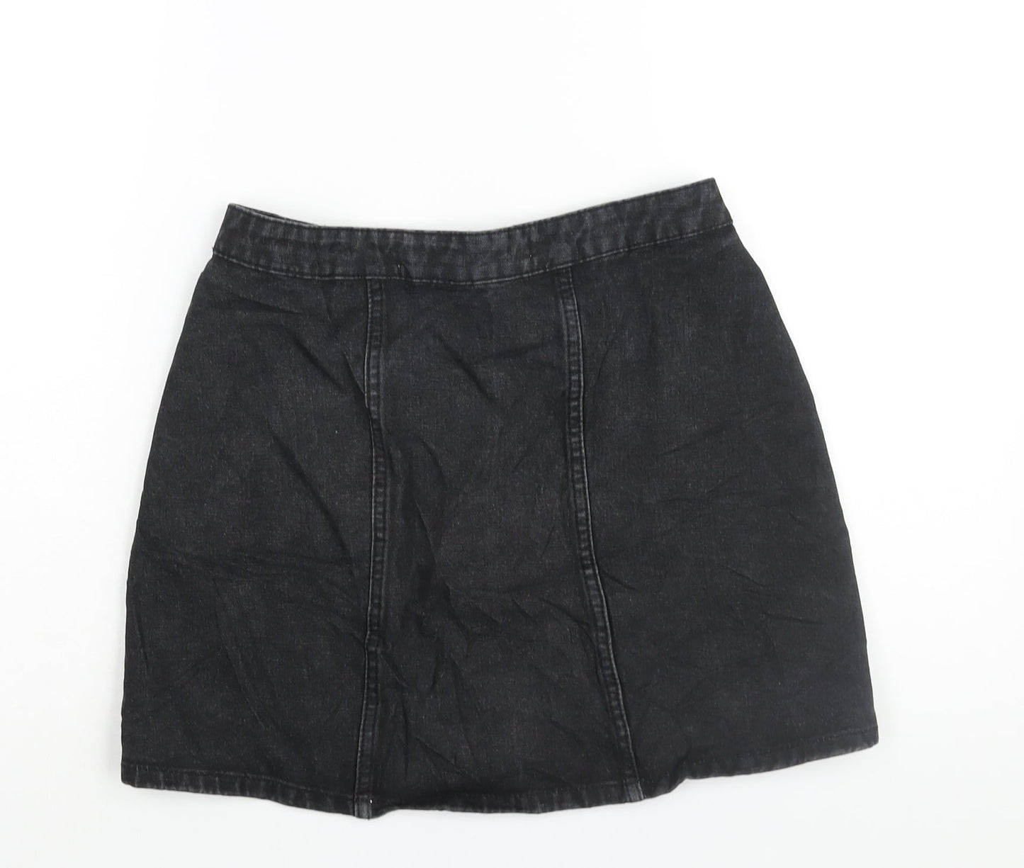 Denim & Co. Womens Black Cotton A-Line Skirt Size 8 Zip