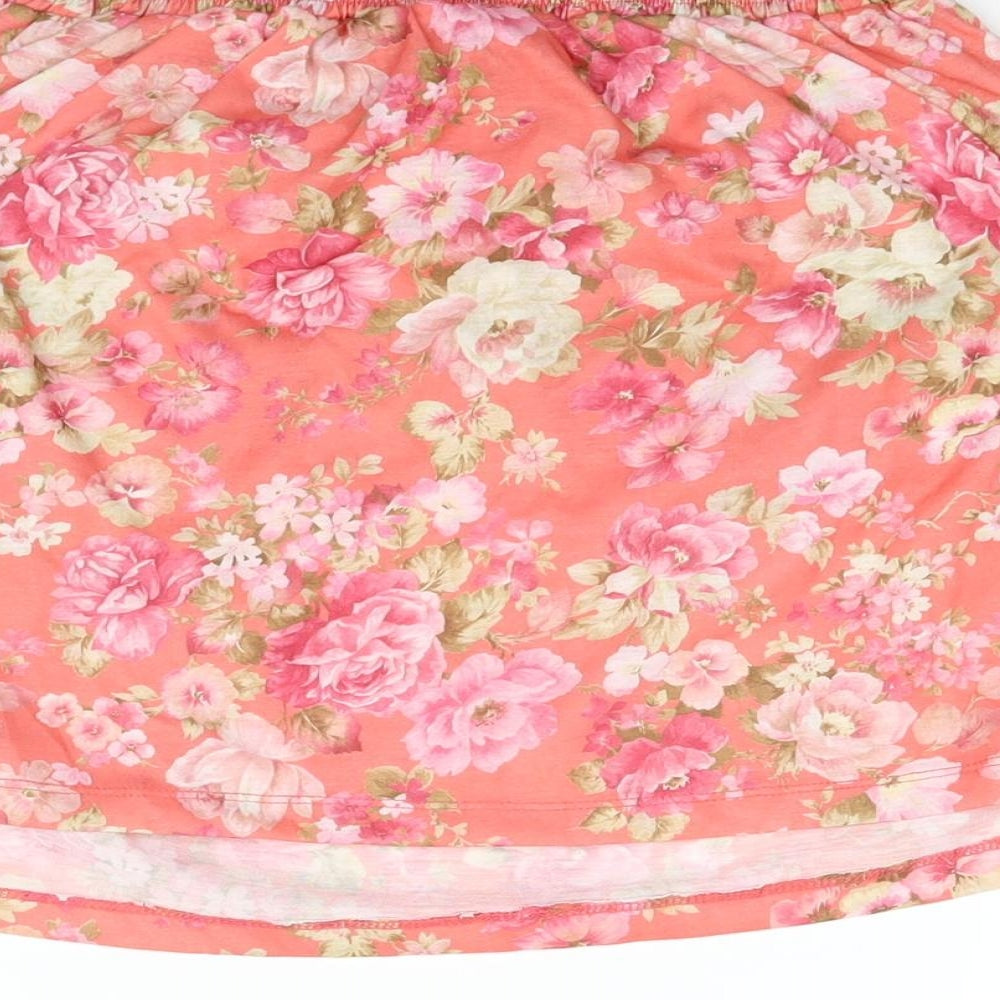 River Island Womens Pink Floral Polyester A-Line Skirt Size 10 - Pockets