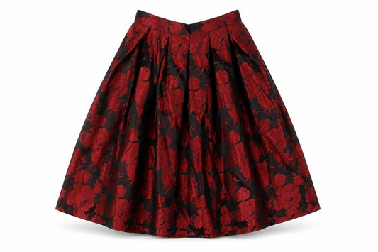 KJ Classics Womens Red Floral Acetate A-Line Skirt Size 24 in Drawstring