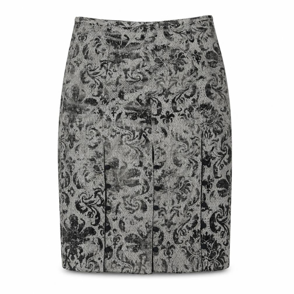 Per Una Womens Grey Geometric Polyester Straight & Pencil Skirt Size 8 Zip - Buttoned Pleat Detail