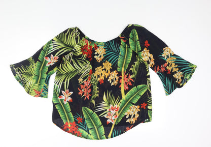 Back view of Roman women’s multicoloured geometric polyester basic blouse, size UK 12, boat neck - plant print