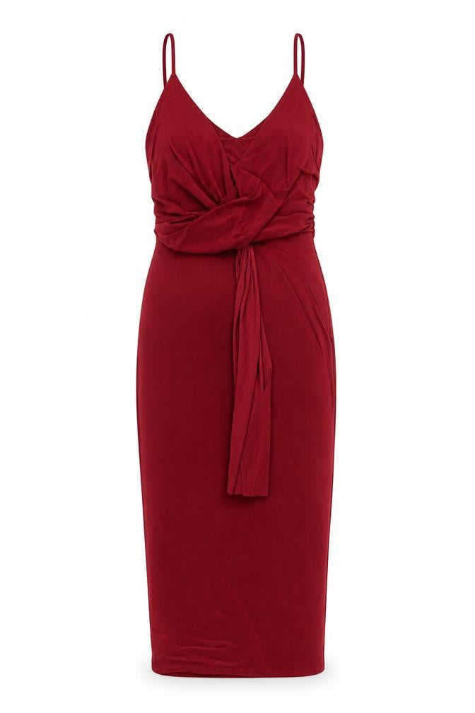 PRETTYLITTLETHING Womens Red Polyester Pencil Dress Size 8 V-Neck Pullover
