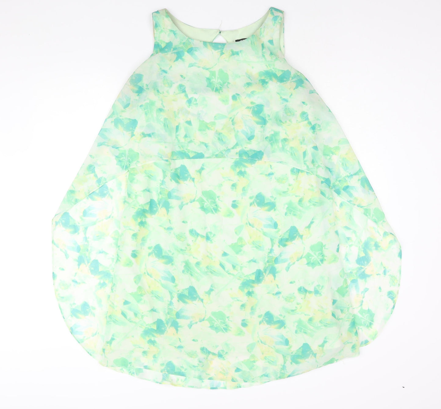 S.L. Fashions Womens Green Geometric Polyester A-Line Size 6 Round Neck Button
