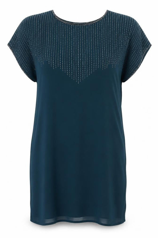 Wallis Womens Blue Polyester Shift Size M Boat Neck Pullover - Beading Detail
