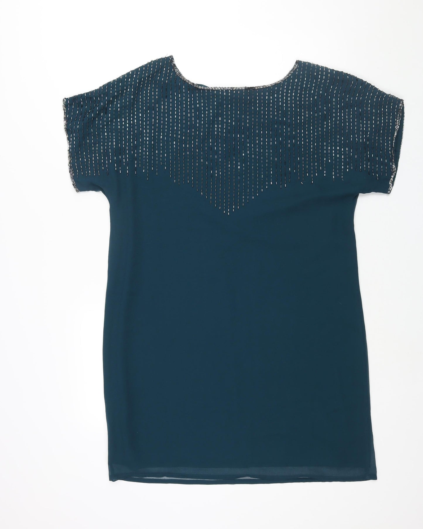 Wallis Womens Blue Polyester Shift Size M Boat Neck Pullover - Beading Detail