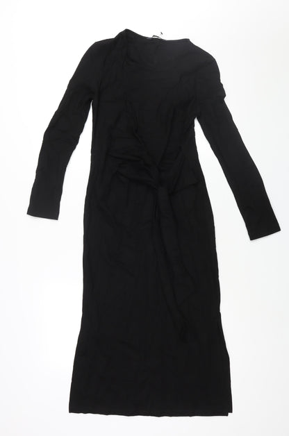 Marks & Spencer Womens Black Modal Sheath Size 6 Round Neck Pullover - Knot Detail