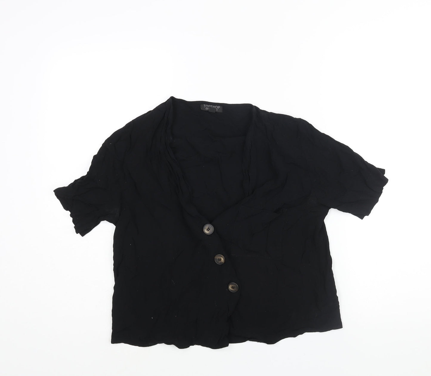 Topshop Womens Black Viscose Basic Button-Up Size 12 V-Neck