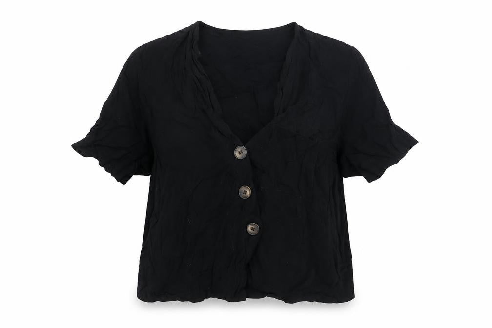 Topshop Womens Black Viscose Basic Button-Up Size 12 V-Neck