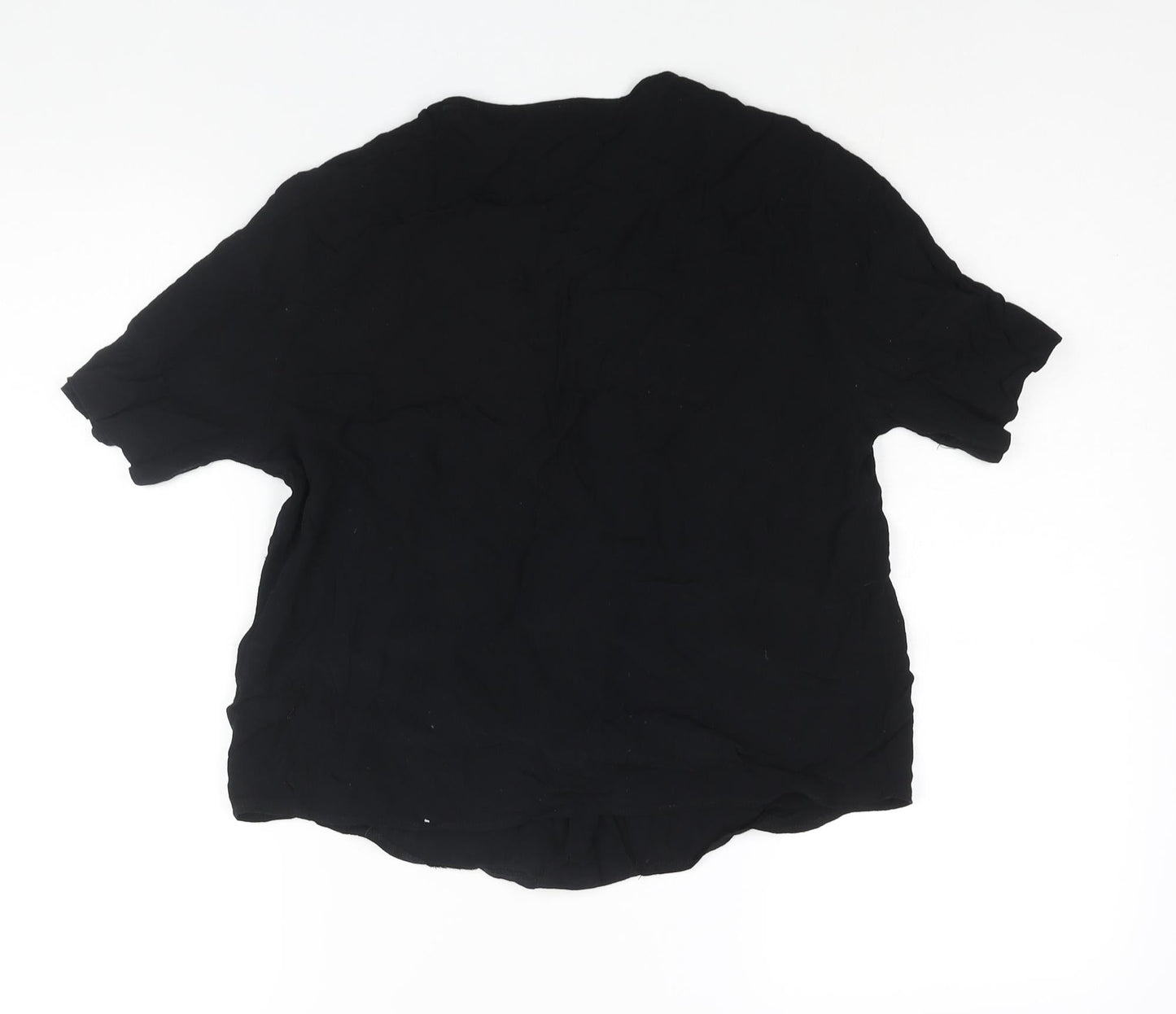Topshop Womens Black Viscose Basic Button-Up Size 12 V-Neck