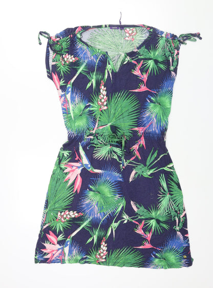 Additional front view of Mexx women’s multicoloured geometric viscose shift, size M, v-neck pullover - drawstring detail