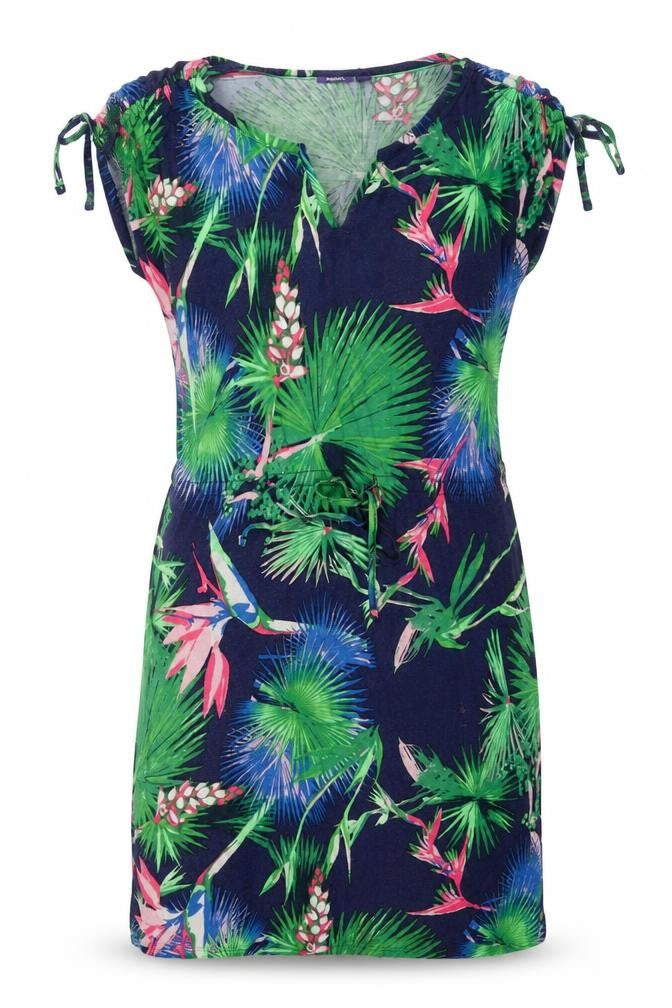 Mexx Womens Multicoloured Geometric Viscose Shift Size M V-Neck Pullover - Drawstring Detail