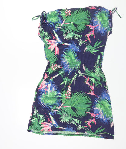 Back view of Mexx women’s multicoloured geometric viscose shift, size M, v-neck pullover - drawstring detail