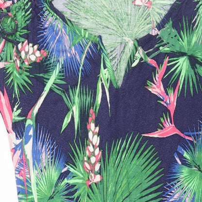 Close-up detail of Mexx women’s multicoloured geometric viscose shift, size M, v-neck pullover - drawstring detail