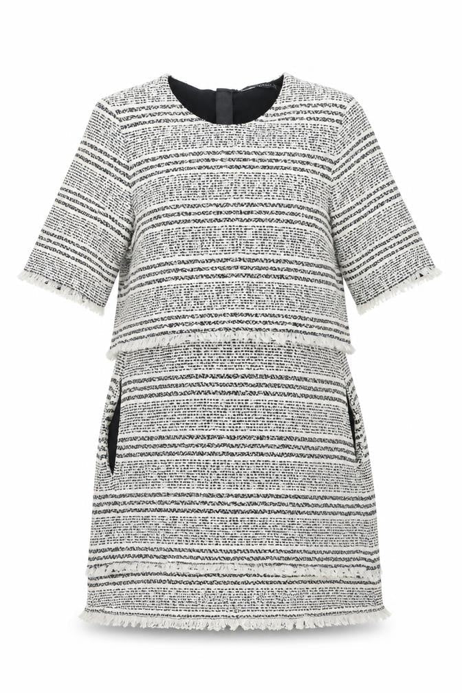 Zara Womens White Geometric Polyester Shift Size M Round Neck Zip - Raw Edge