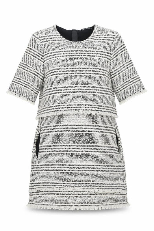 Zara Womens White Geometric Polyester Shift Size M Round Neck Zip - Raw Edge