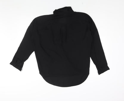 Back view of ASOS women’s black polyester basic blouse, size UK 8, collared