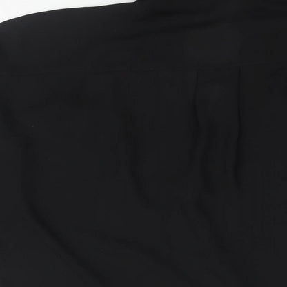 Brand and care label for ASOS women’s black polyester basic blouse, size UK 8, collared