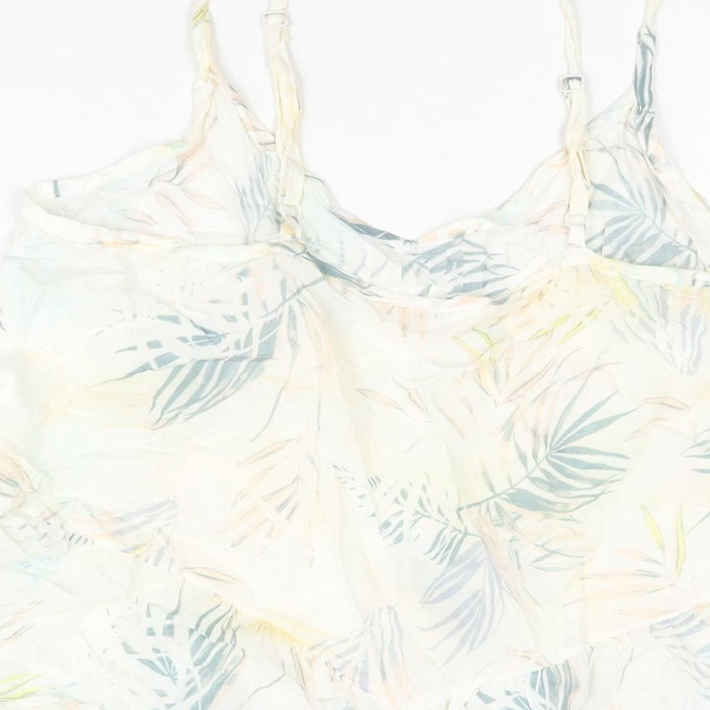 Indigo Womens Ivory Geometric Viscose Camisole Blouse Size 12 Sweetheart - Peplum Lace Trim Plant Print