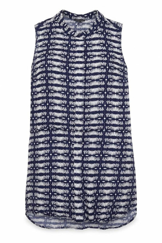 Warehouse Womens Blue Geometric Viscose Shift Size 14 Round Neck Button