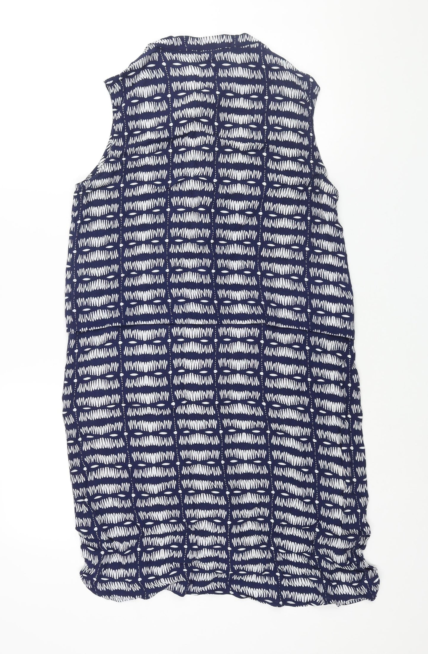 Warehouse Womens Blue Geometric Viscose Shift Size 14 Round Neck Button
