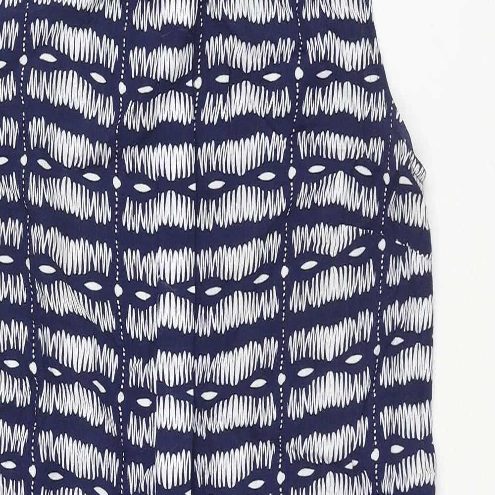 Warehouse Womens Blue Geometric Viscose Shift Size 14 Round Neck Button