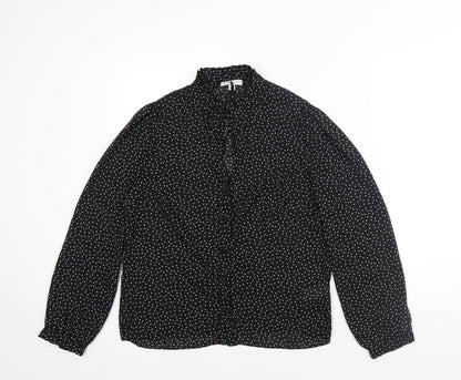 Warehouse Womens Black Polka Dot Polyester Basic Blouse Size 10 Mock Neck - Bow Keyhole Neck