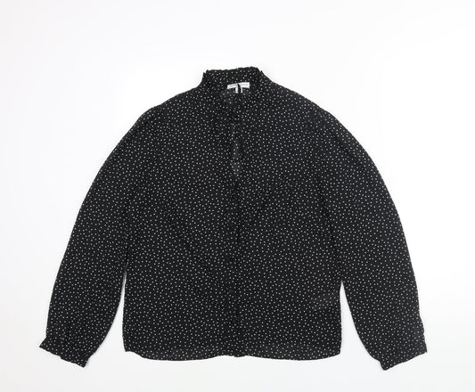 Warehouse Womens Black Polka Dot Polyester Basic Blouse Size 10 Mock Neck - Bow Keyhole Neck