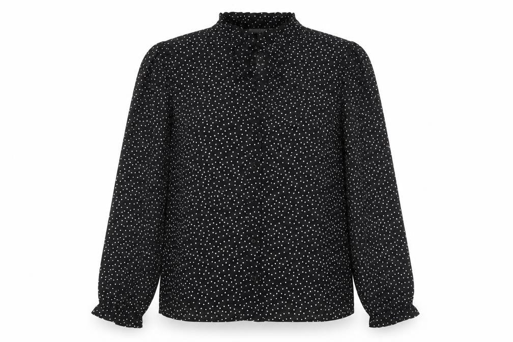 Warehouse Womens Black Polka Dot Polyester Basic Blouse Size 10 Mock Neck - Bow Keyhole Neck