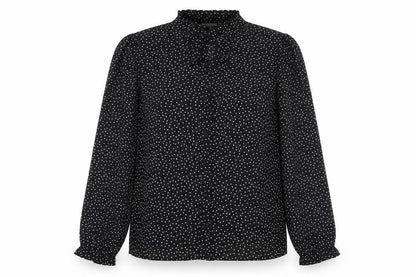 Warehouse Womens Black Polka Dot Polyester Basic Blouse Size 10 Mock Neck - Bow Keyhole Neck