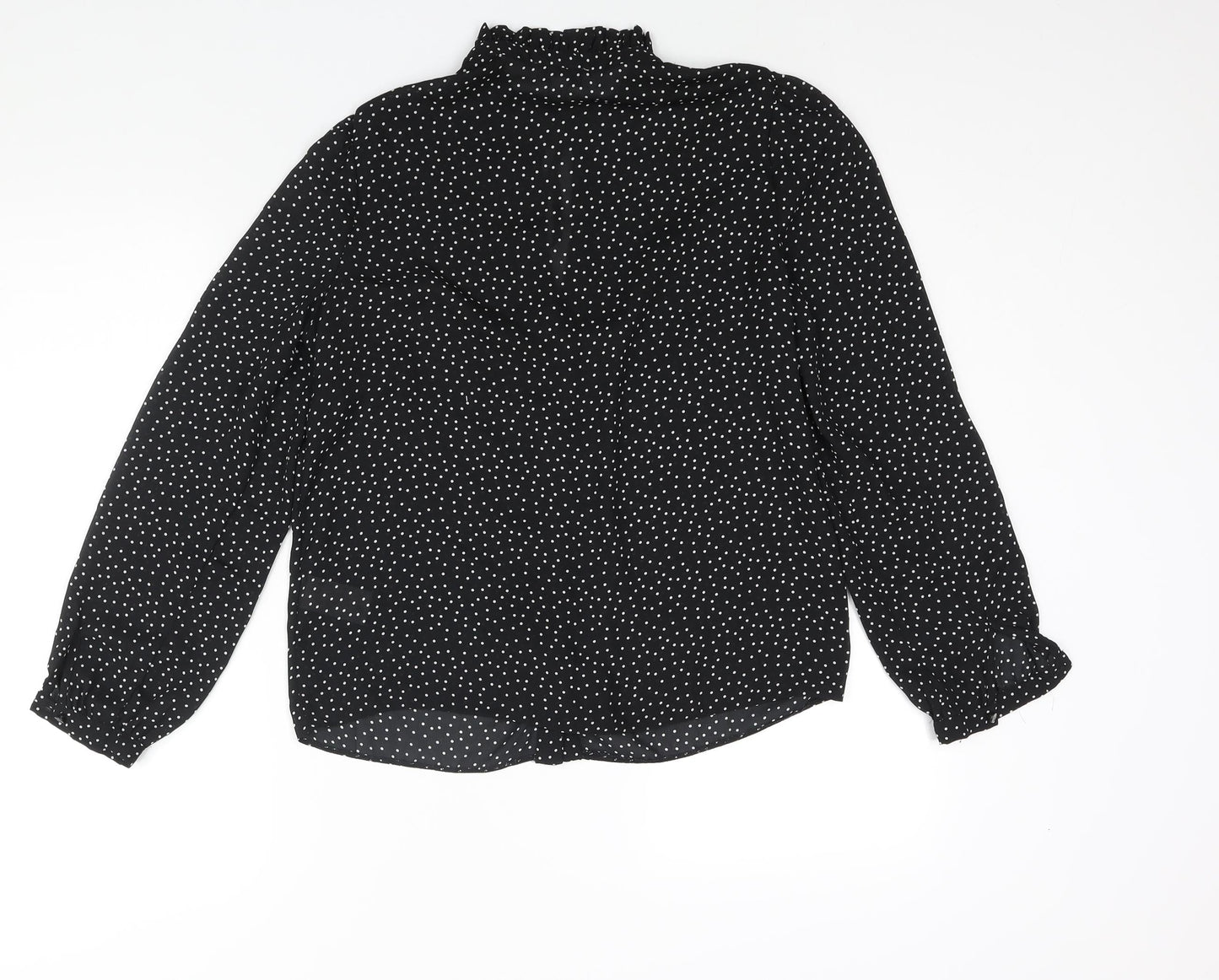 Warehouse Womens Black Polka Dot Polyester Basic Blouse Size 10 Mock Neck - Bow Keyhole Neck