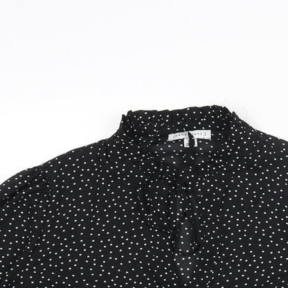 Warehouse Womens Black Polka Dot Polyester Basic Blouse Size 10 Mock Neck - Bow Keyhole Neck
