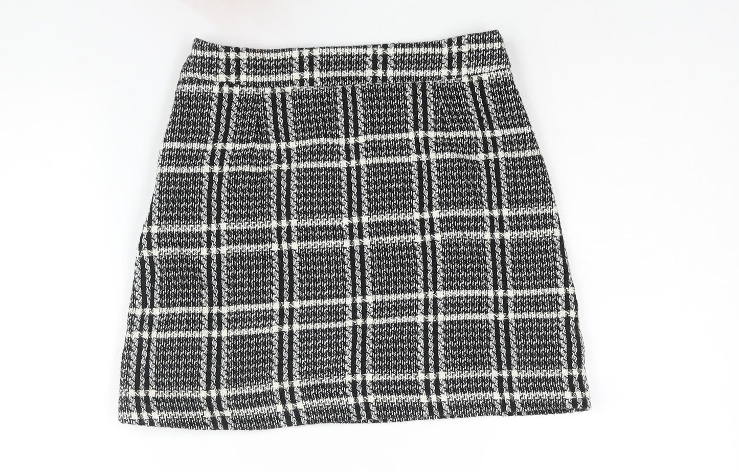 Zara Womens Black Geometric Cotton A-Line Skirt Size XS Zip - Pockets