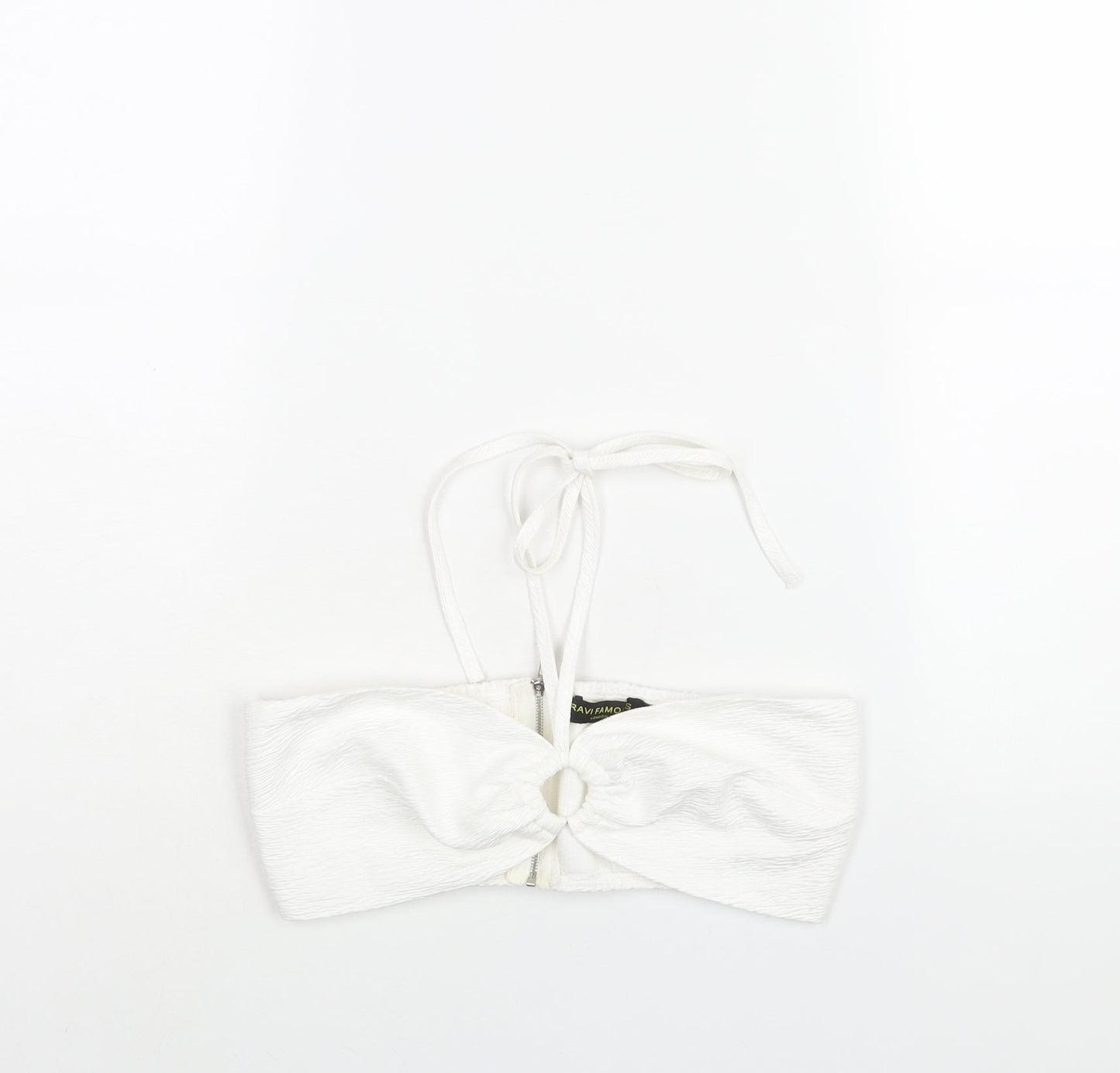 Ravi Famous Womens White Polyester Cropped Blouse Size 10 Halter - Cut Out Detail