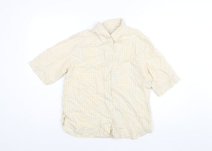 Marks & Spencer Womens Beige Check Lyocell Basic Button-Up Size 14 Collared
