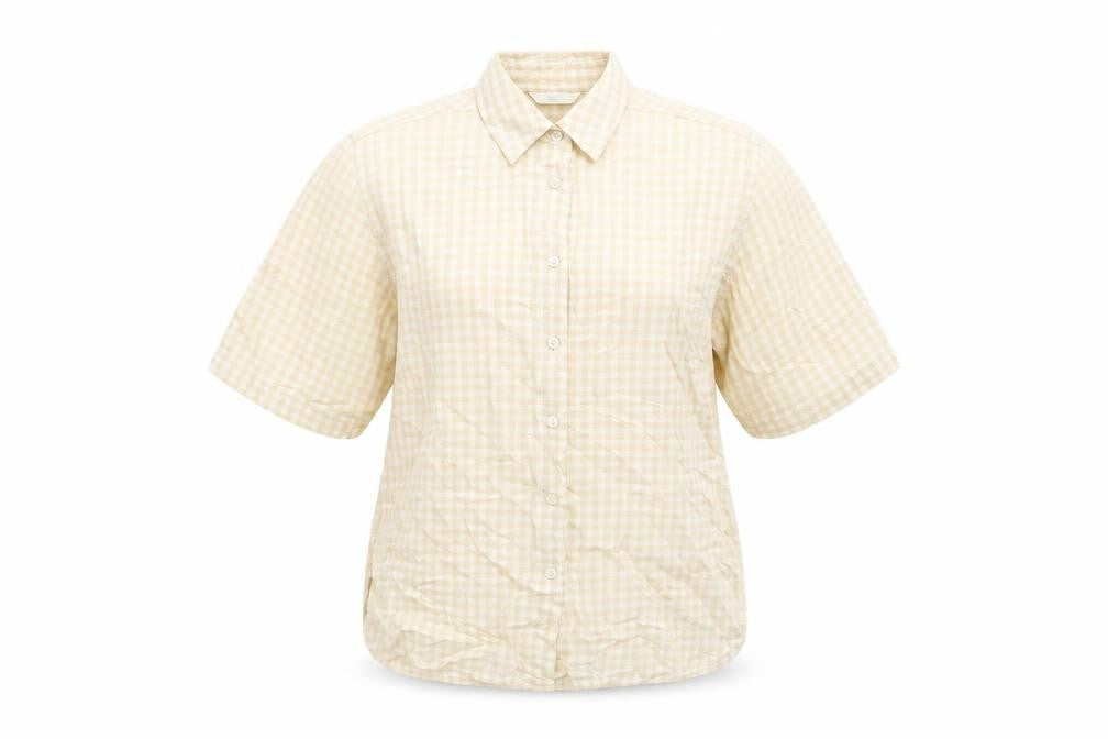 Marks & Spencer Womens Beige Check Lyocell Basic Button-Up Size 14 Collared