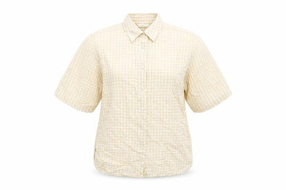Marks & Spencer Womens Beige Check Lyocell Basic Button-Up Size 14 Collared