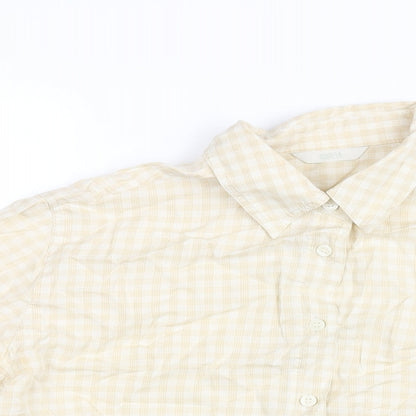 Marks & Spencer Womens Beige Check Lyocell Basic Button-Up Size 14 Collared