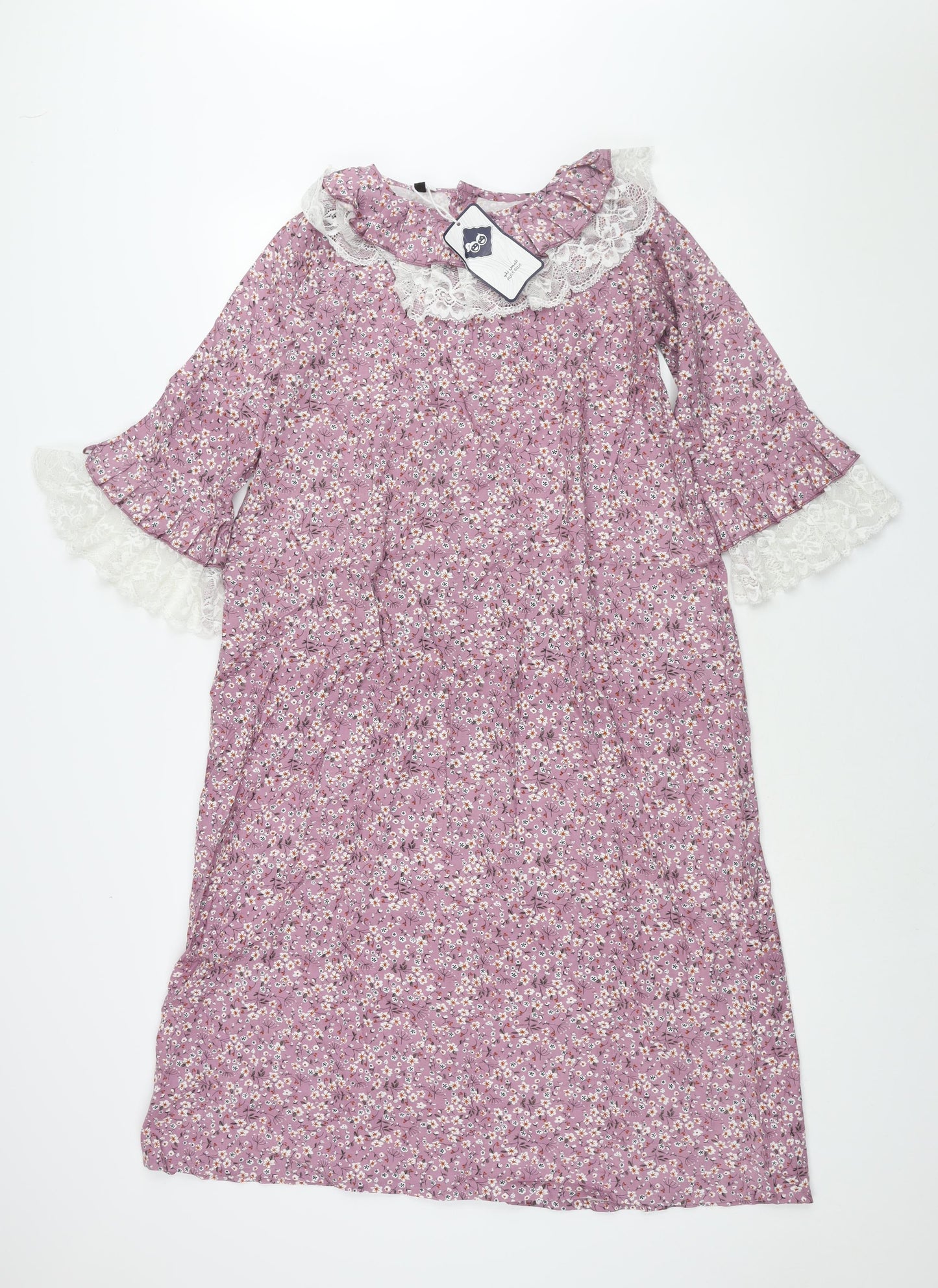 Alice Blue Womens Purple Floral Polyester Shift Size 6 Collared Button - Lace Frill