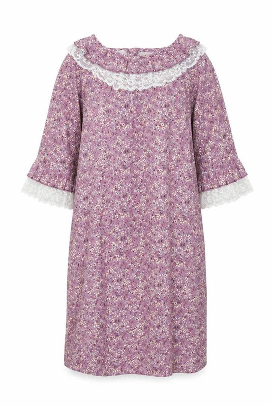 Alice Blue Womens Purple Floral Polyester Shift Size 6 Collared Button - Lace Frill