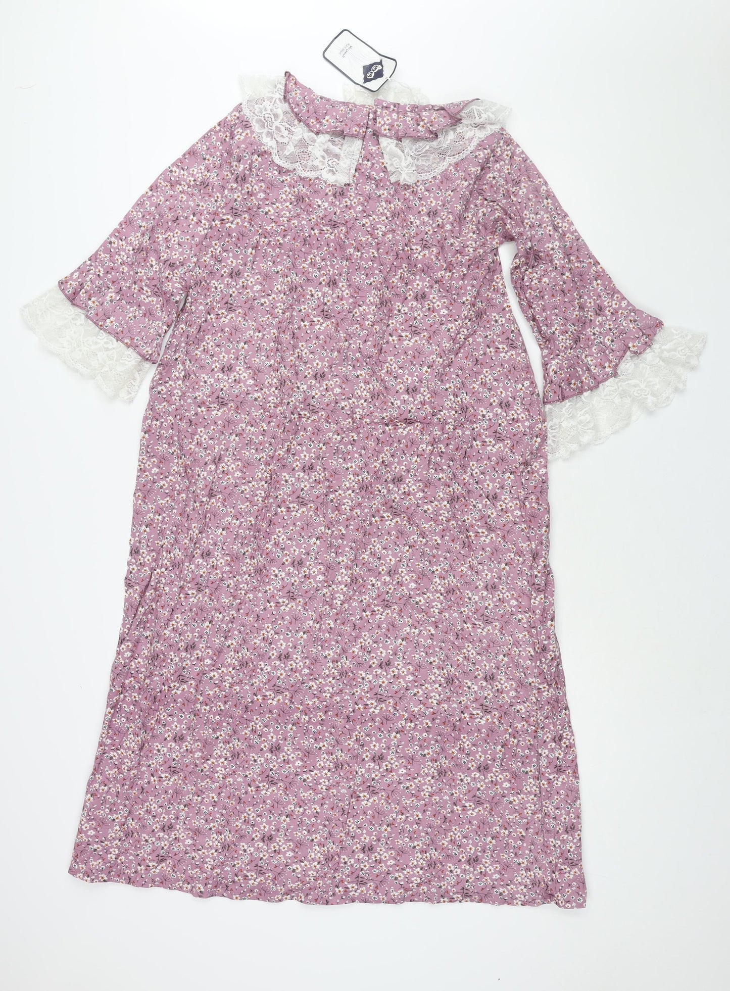Alice Blue Womens Purple Floral Polyester Shift Size 6 Collared Button - Lace Frill