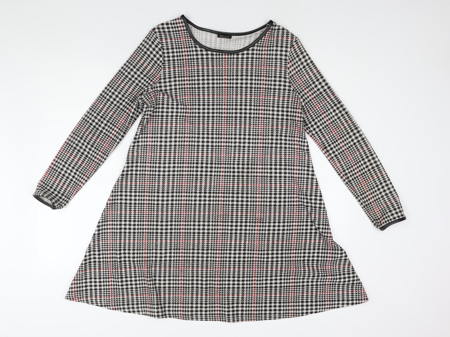 River Island Womens Black Houndstooth Polyester A-Line Size 10 Round Neck Pullover