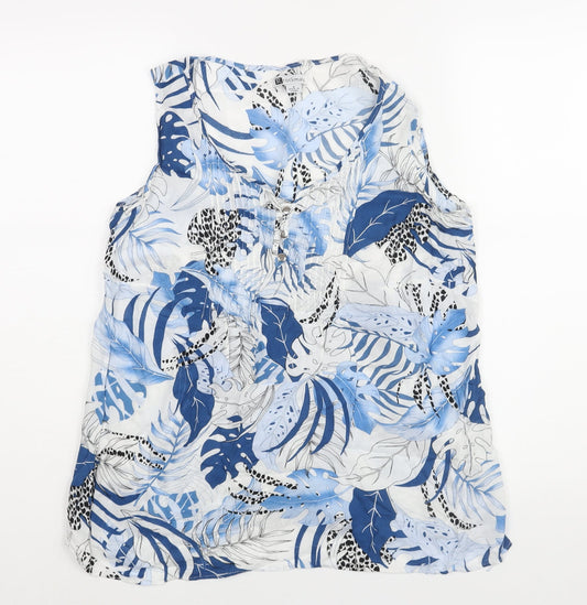Rockmans Womens Blue Geometric Viscose Camisole Blouse Size 8 Scoop Neck - Leaf Print