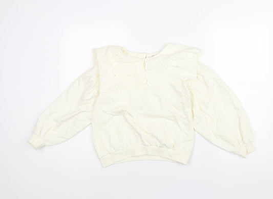 Juniors Girls Ivory Cotton Pullover Sweatshirt Size 10-11 Years Button