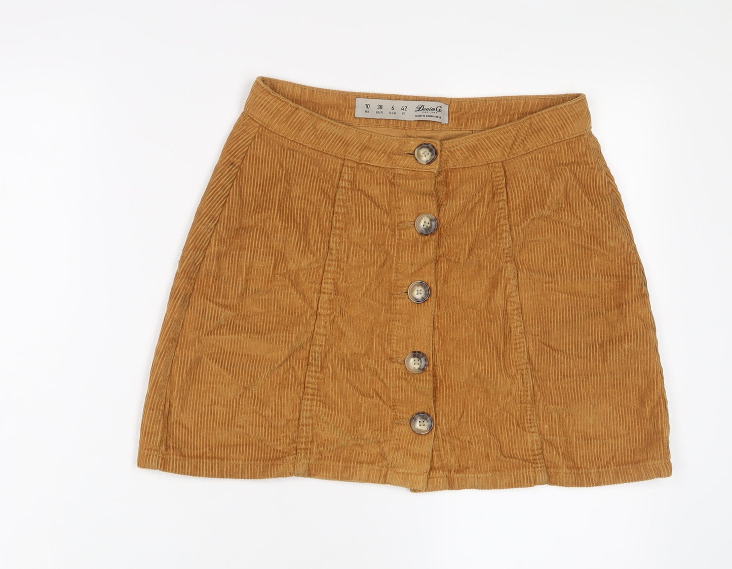 Denim & Co. Womens Yellow Cotton A-Line Skirt Size 10 Button