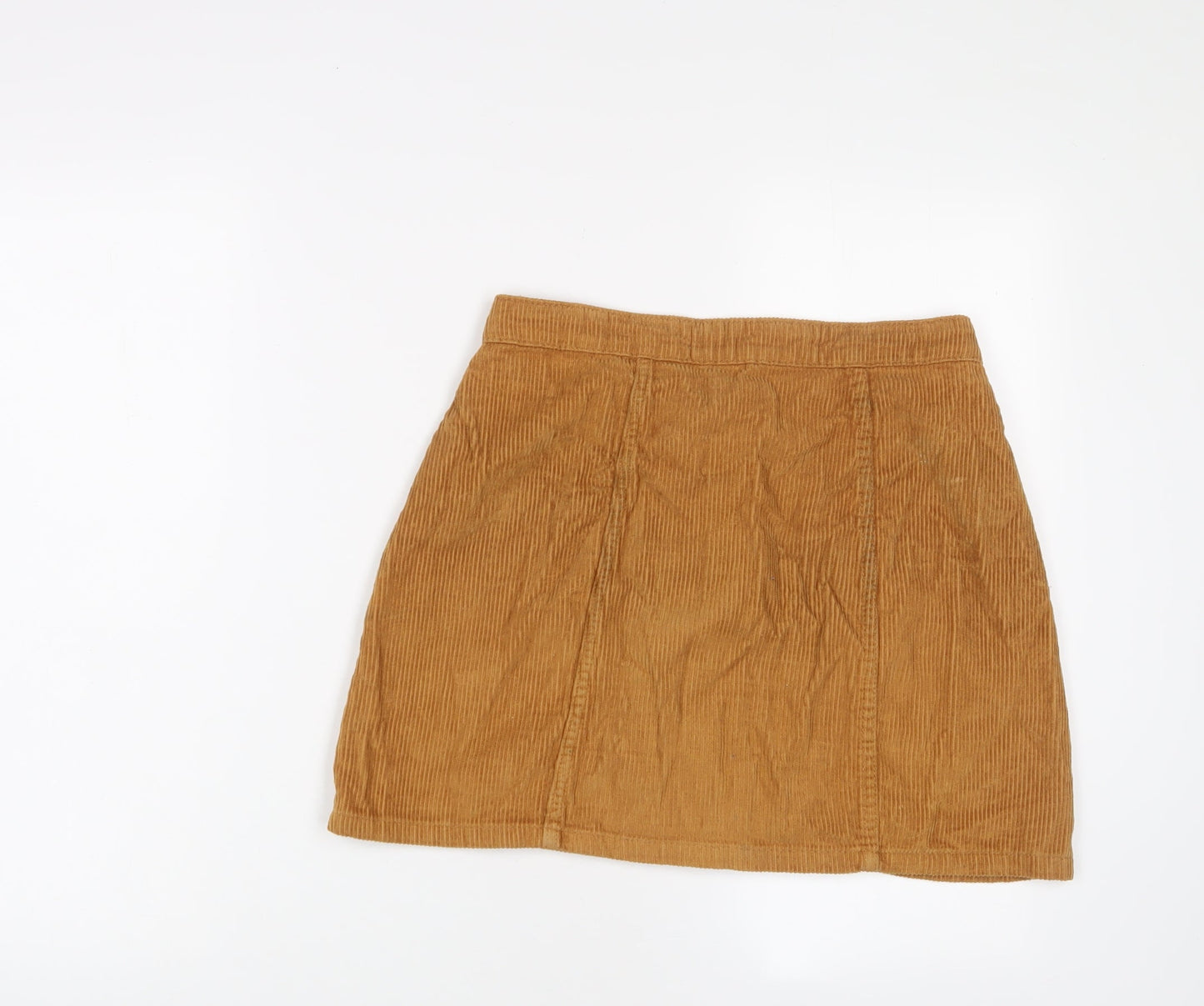 Denim & Co. Womens Yellow Cotton A-Line Skirt Size 10 Button