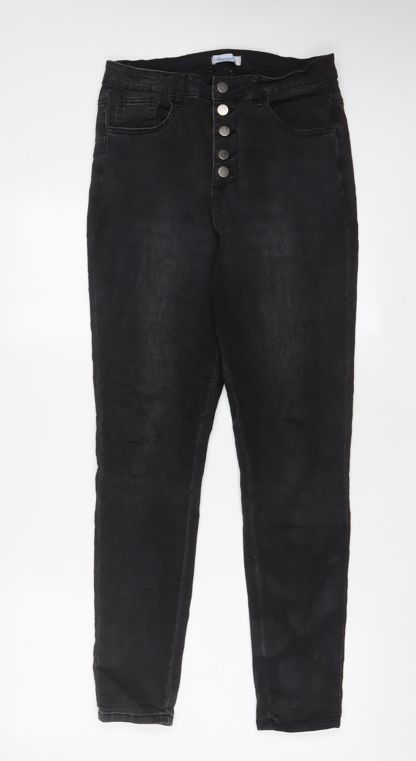 Aecupper Womens Grey Cotton Skinny Jeans Size L L30 in Regular Button