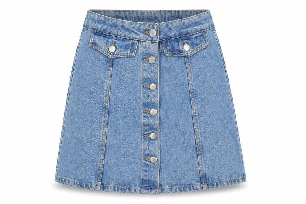 Denim & Co. Womens Blue Cotton A-Line Skirt Size 8 Button